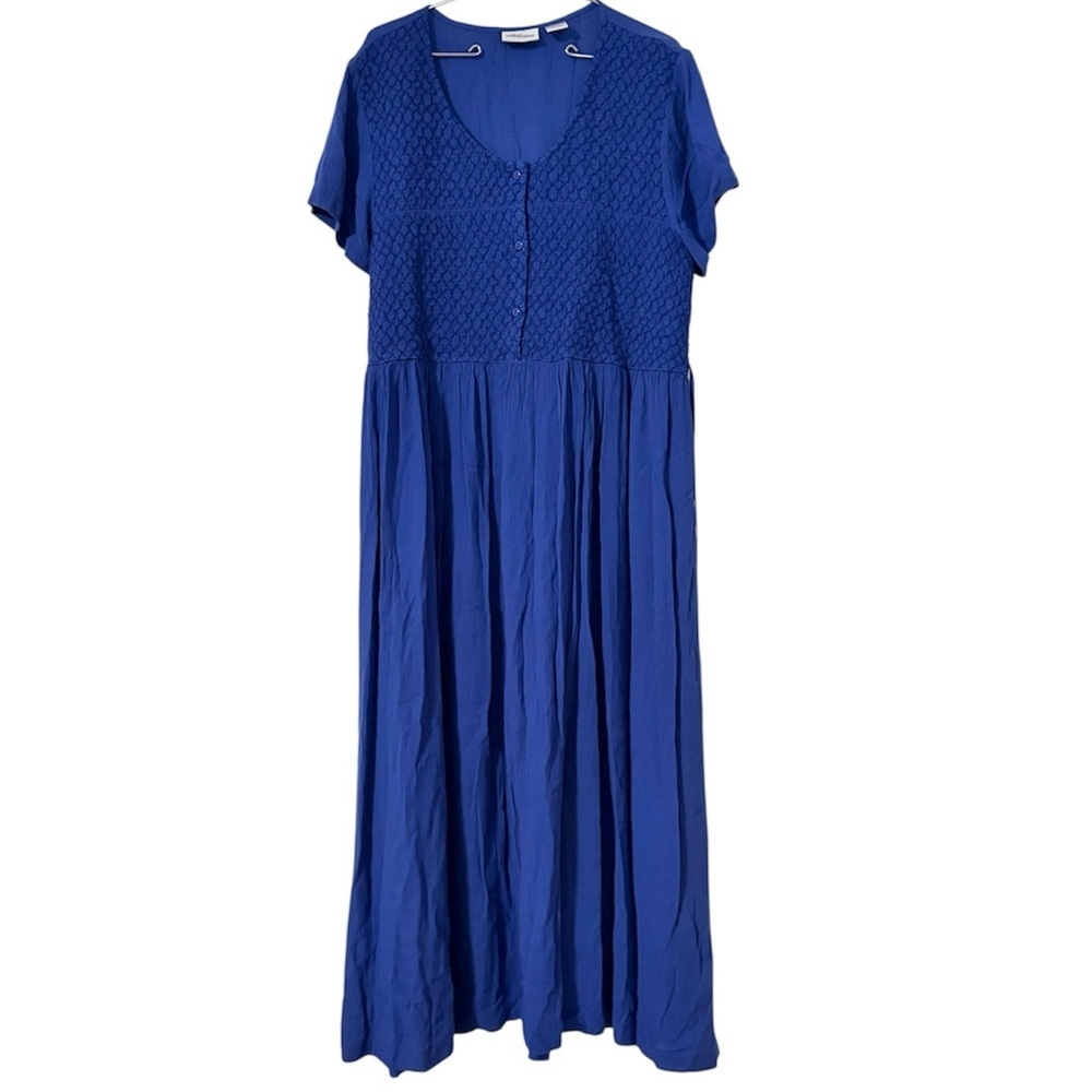 Vermont Country Store Maxi Dress Textured Bodice Sz L in Blue Modest Prairie